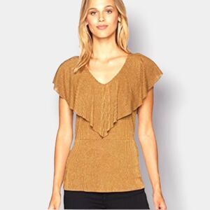 NWT NEW Adrianna Papell Gold Sparkle Metallic Ruffle Top Size Medium